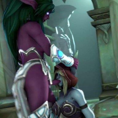 1futa, 1girl, 3d, alliance futa, animated, ass, banshee, banshee (warcraft), breasts, cum, cumstring, elf, elf futanari, erection, fellatio