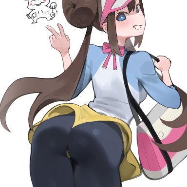 1girls, ass, big ass, brown hair, double bun, doughnut hair bun, female, hood (james x), leggings, nintendo, pokemon, pokemon bw2, rosa (pokemon), solo, thick thighs