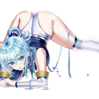 1girls, aqua (konosuba), ass, blue eyes, blue hair, clothed, clothing, detached sleeves, female, goddess, hair between eyes, hanasaka houcha, heels, jack-o pose, jackochallenge