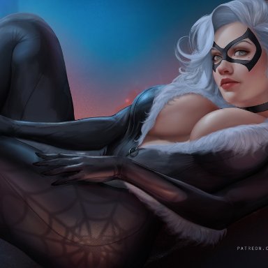 1girls, big breasts, black cat, black cat (marvel), breasts, cleavage, felicia hardy, female, female only, large breasts, marvel, realistic, shurakrgt, solo, spider-man (series)