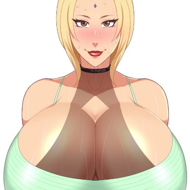 1girls, bare shoulders, bbw, big breasts, blonde hair, blush, boruto: naruto next generations, brown eyes, busty, cleavage, collar, crop top, female, female focus, female only
