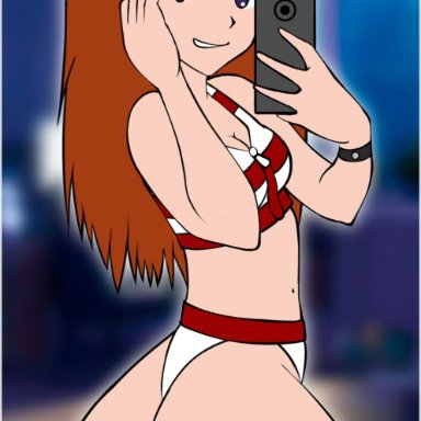 animated, ass, asuka langley sohryu, big ass, bikini, bouncing ass, breasts, cellphone, female, female only, huge ass, instagram, looking at viewer, neon genesis evangelion, smile