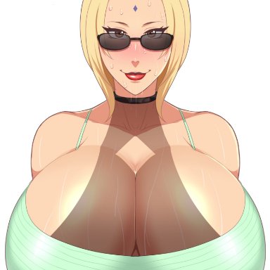 1girls, bare shoulders, bbw, big breasts, blonde hair, blush, boruto: naruto next generations, brown eyes, busty, cleavage, collar, crop top, female, female focus, female only