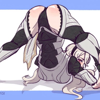 1girls, ass, ass up, bare thighs, barefoot, big ass, black panties, corrin (fire emblem), corrin (fire emblem) (female), face down ass up, fire emblem, fire emblem fates, inner thighs, jack-o pose, jackochallenge