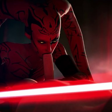 1boy, 1girls, 3d, animated, blowjob, captured, darth talon, fellatio, female, female/male, human, light-skinned male, light skin, lightsaber, male