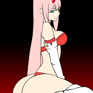 animated, ass, big ass, bouncing ass, bouncing breasts, breasts, darling in the franxx, female, female only, looking at viewer, smile, solo, thick thighs, twerking, zero two (darling in the franxx)