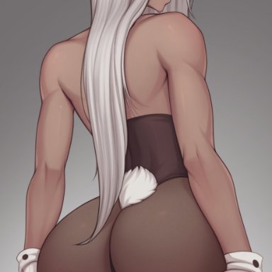 1girls, ass, big ass, bunny ears, bunny tail, bunnysuit, eyebrows, female, gloves, grabbing own ass, long hair, looking at viewer, looking back, miruko, my hero academia