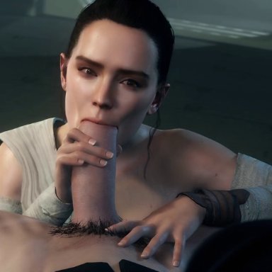 3d, animated, big penis, blowjob, brown eyes, brown hair, cock worship, daisy ridley, fellatio, female focus, handjob, kylo ren, leeterr, light-skinned female, light-skinned male