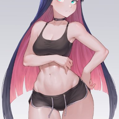 1girls, abs, blue eyes, bow, cheshirrr, choker, goth, long hair, panty & stocking with garterbelt, stocking anarchy, tagme, thighhighs