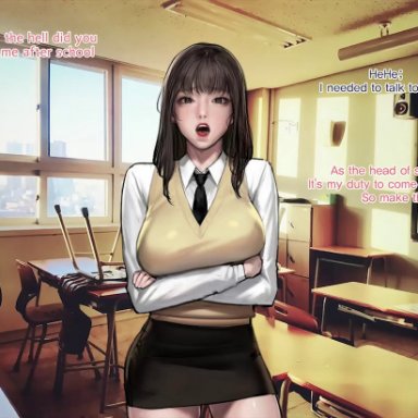 1girl, ahe gao, class, classroom, cum, desk, dildo, english text, female, forced, forced masturbation, gman103-edit, kidmo, motion slideshow, peace sign