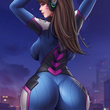 1girls, ass, big ass, breasts, d.va, female, female only, flowerxl, overwatch, solo, thick thighs, wide hips