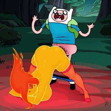 1boy, 1girls, adventure time, animated, ass, ass clapping, breasts, burn, burn scar, burning, cartoon network, clapping cheeks, elemental creature, elemental humanoid, female