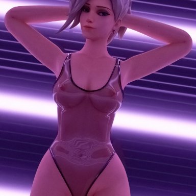 1girls, 3d, 3d (artwork), blizzard entertainment, blonde hair, bodysuit, breasts, diescope, female, female focus, female only, hands behind head, hi res, hourglass figure, latex