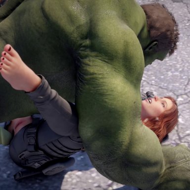 1boy, 1girls, 3d, anal, anal penetration, anal sex, animated, anus, avengers, black widow (marvel), bruce banner, green skin, huge cock, hulk, hulk (series)