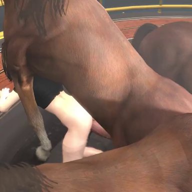 1boy, 1girls, 3d, animated, balls, bestiality, creampie, cum, cum inside, dicesfm, erection, female, from behind, horse, large breasts