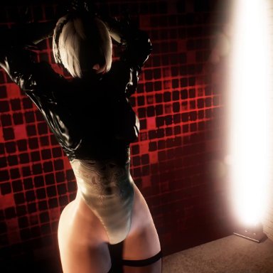 3d, animated, ass shake, big ass, bubble butt, c&g-studio, female, jiggling ass, looking at viewer, mp4, nier: automata, pole dancing, solo, tagme, thick thighs