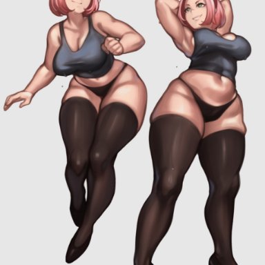 1girls, big breasts, breasts, eye contact, female, high heels, lentiyay, looking at viewer, naruto, naruto (series), panties, pink hair, sakura haruno, short hair, spoken heart