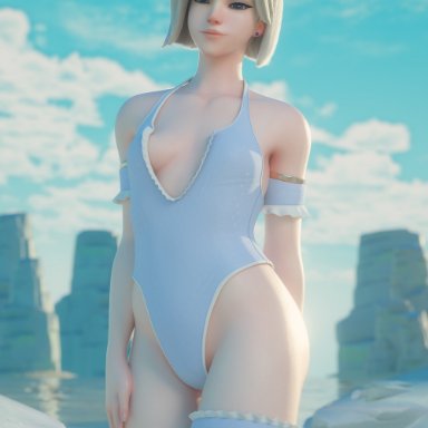 1girls, 3d, blonde hair, breasts, cleavage, female, female only, looking at viewer, mercy, overwatch, solo, velocihaxor