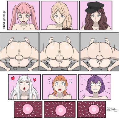 3futas, 3girls, ahe gao, annette fantine dominic, anus, ass, ass focus, ass to ass, badatgarbage, bangs, bernadetta von varley, blonde hair, blue eyes, blush, breasts