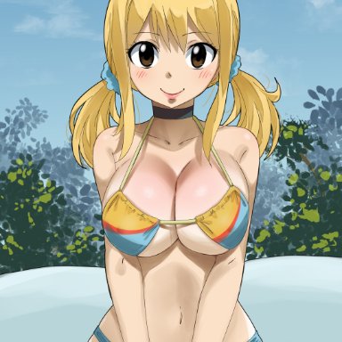 bikini, blonde hair, breasts, fairy tail, female, gaston18, large breasts, looking at viewer, lucy heartfilia, narrow shoulders, solo
