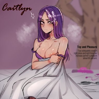 1girls, after sex, caitlyn, cum on hair, cum on upper body, league of legends, long hair, purple hair, ratatatat74, riot games, sex toy