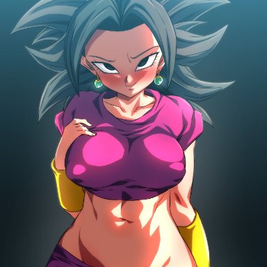 1girls, big breasts, black eyes, black hair, blush, breasts, dragon ball, dragon ball super, eye contact, female, female only, huge breasts, kefla, large breasts, looking at viewer