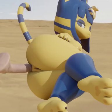 3 toes, 3d, 3d (artwork), anal, anal penetration, animal crossing, animated, ankha, anthro, big breasts, blender (software), blonde hair, blue eyes, blue hair, breasts