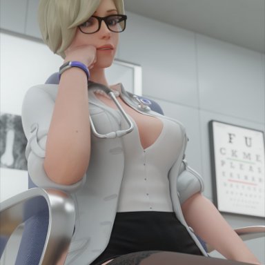 3d, ave3dx, cleavage, labcoat, mercy, overwatch, stockings