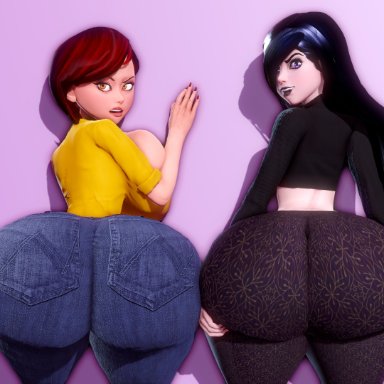 2girls, 3d, ass focus, elastigirl, helen parr, huge ass, jay-marvel, looking back, prevence, the incredibles, violet parr