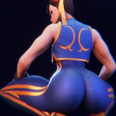 1girls, ass, back, back view, big ass, brown eyes, brown hair, capcom, chun-li, clothed, clothed female, clothing, double bun, female, female only