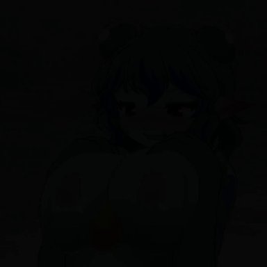 animated, areola, big breasts, black screen roulette, blue hair, blue skin, blush, breasts, censored, cum, cum on breasts, cum on face, cum on penis, disembodied penis, huge breasts