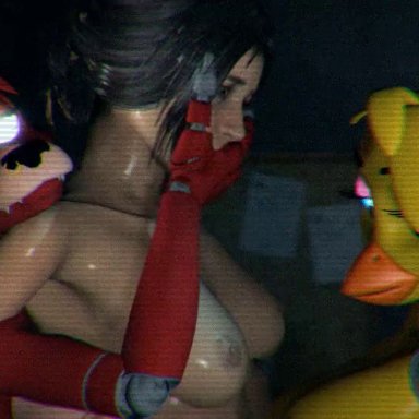 1girls, 2futas, 3d, 3d (artwork), anal, anal penetration, animated, animatronic, anthro, areola, avian, beak, big penis, bird, blue body