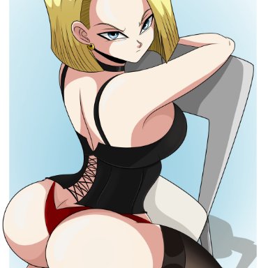 1girls, android, android 18, ass, big ass, big butt, blonde hair, breasts, dragon ball, dragon ball z, earrings, eye contact, female, female only, high heels