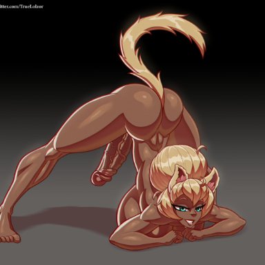 1futa, animal ears, balls, big ass, big breasts, blonde hair, breasts, catgirl, dark-skinned futanari, dark skin, futa only, futanari, huge breasts, huge cock, humanoid