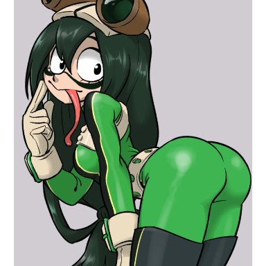 1girls, ass, back view, bent over, black eyes, bodysuit, centinel303, clothed, dat ass, female, female only, gloves, goggles, goggles on head, green hair