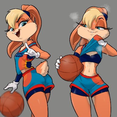 1girls, 2020s, 2021, anthro, ass, basketball, basketball (ball), basketball shorts, basketball uniform, blonde hair, blonde mane, blue eyes, buckteeth, bunny girl, bunny tail