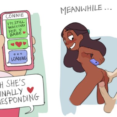 connie maheswaran, cuckold, dark-skinned female, interracial, netorare, ntr, phone, pink nipples, poivre moulu, small breasts, steven quartz universe, steven universe, texting