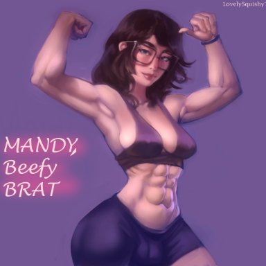 1futa, athletic, balls, breasts, bulge, clothed, clothing, english text, flexing, futa only, futanari, girly, human, leanbeefpatty, light-skinned futanari