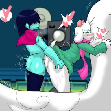 <3, 2boys, anal, anal sex, anthro, anthro penetrated, bent over, big ass, big butt, blush, deltarune, enigi09, eyewear, femboy, from behind