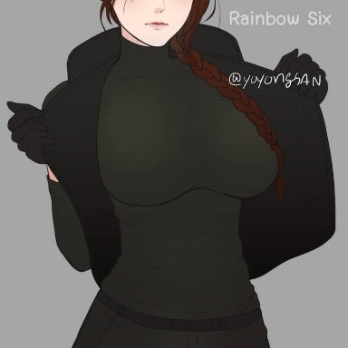 1girl, 1girls, ash (rainbow six), big breasts, black eyes, braid, braided hair, breasts, clothed, clothing, fbi, female, female focus, female only, headwear