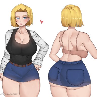 1girls, android, android 18, ass, big ass, big breasts, big butt, blonde hair, breasts, dragon ball, dragon ball z, elijahzx, large breasts, miniskirt, short hair