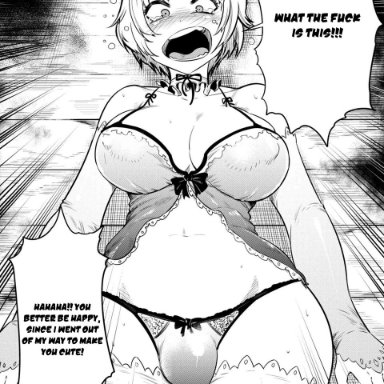 big breasts, femboy, feminization, from the manga, nightgown, redo of healer, short hair, sissy, thick thighs, thighhighs, translated