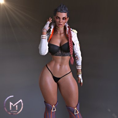 3d, 3d (artwork), abs, apex legends, braid, braided hair, breasts, curvaceous, curvy, dark-skinned female, dark skin, gm studios, lingerie, loba, loba andrade