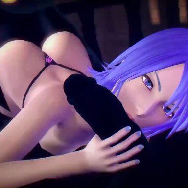 1girls, 2boys, animated, aqua (kingdom hearts), bakusatsuho, bayernsfm, blue eyes, blue hair, blue nails, fellatio, kingdom hearts, lips, male pov, monster, panties