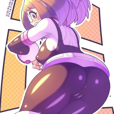 1girls, anus, ass, big ass, big butt, bodysuit, boots, breasts, brown eyes, brown hair, cameltoe, eye contact, female, hero outfit(mha), kaikoinu