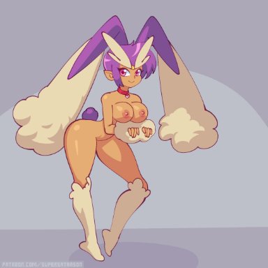 animated, ass shake, bunny ears, bunny girl, bunny tail, bunnygirl, cosplay, dark-skinned female, dark skin, gif, lopunny, lopunny (cosplay), pink eyes, pokemon, purple hair