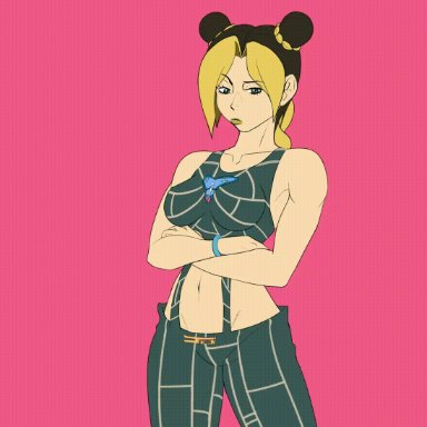 1girls, altscrabble007, animated, bouncing breasts, breasts, female, female only, huge breasts, jojo's bizarre adventure, jolyne kujo, medium breasts, presenting ass, shirt lift, shounen jump, solo