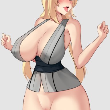 1girls, alternate version available, big breasts, blonde hair, blush, boruto: naruto next generations, bottomless, brown eyes, busty, cleavage, clothing, curvaceous, curvy, curvy figure, cute