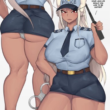 1girls, ass, big ass, bunny ears, elijahzx, eye contact, female, hat, long hair, looking at viewer, miruko, my hero academia, police hat, police uniform, policewoman