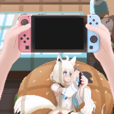 animated, creampie, fox ears, fox tail, foxgirl, hololive, pixel art, pov, shirakami fubuki, super smash bros., tagme, video